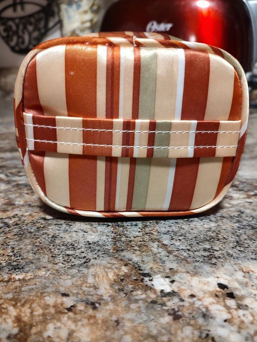 Striped Cosmetic Travel Bag in Rust, Cream & Sage